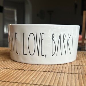 Rae Dunn Artisan Collection "LIVE, LOVE, BARK!" Ceramic Pet Bowl Pink Interior